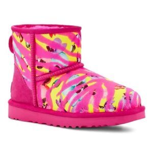 Ugg Women’s Classic Mini Tiger Flower Boots Pink/Yellow  |  Size: 6
